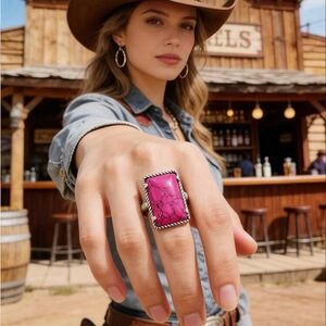 Western Pink Ring Pink & Silver Statement Ring Cowgirl Style Southwestern style